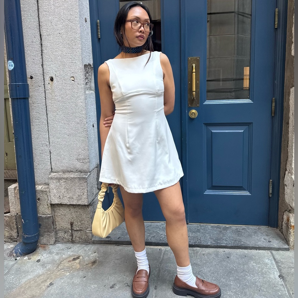 White A-Line Open Back Mini Dress